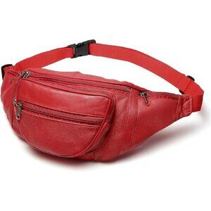 Vegan Leather Large Fanny Pack Red